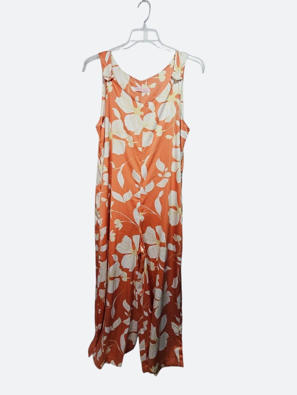 NWOT Triccy Women's Coral Orange Floral Silky Jumpsuit Size 12 Lightweight.
